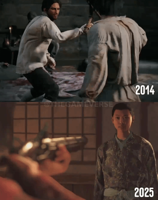 只会站桩被前作吊打！《刺客信条：影》与《刺客信条：大革命》过场动画对比